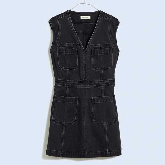 Madewell Black Denim Cap-Sleeve Mini Dress in Tarrybrook Wash Size 2 - Picture 6 of 6